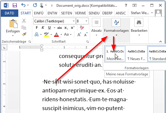 Microsoft Word Formatvorlage anwenden