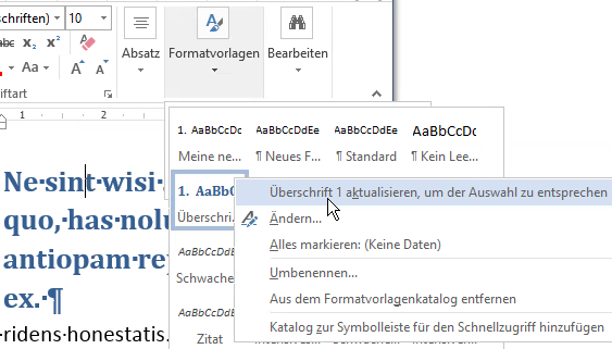 Microsoft Word Formatvorlage Überschrift-1 anpassen