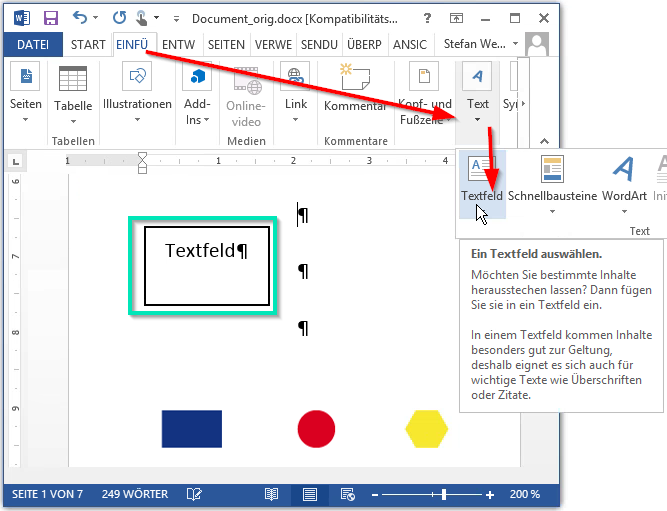 Microsoft Word Textfeld einfügen