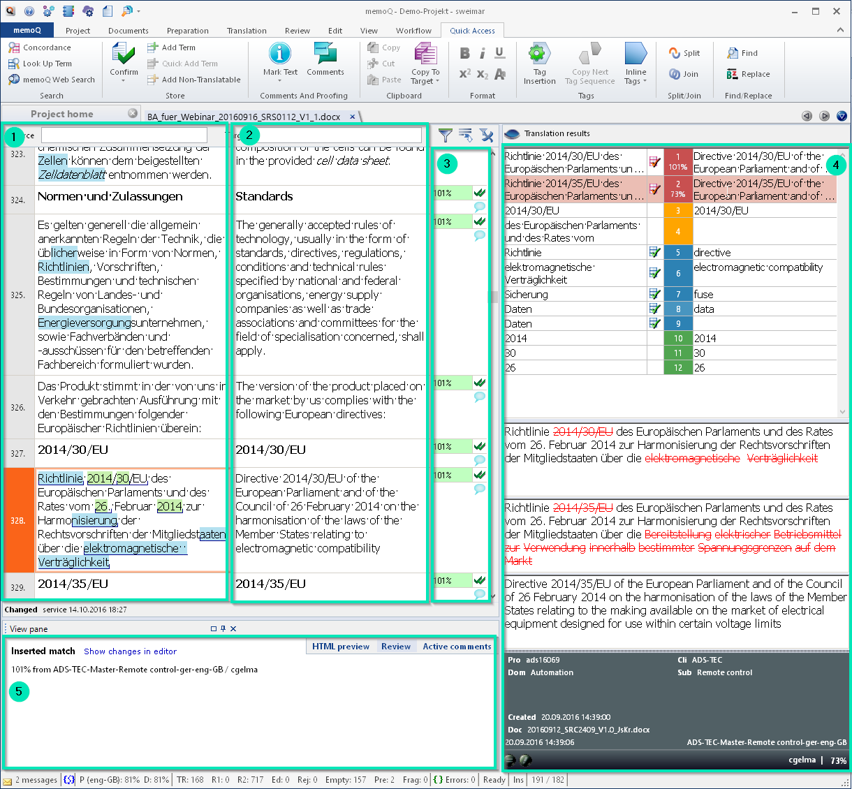 memoQ User-Interface